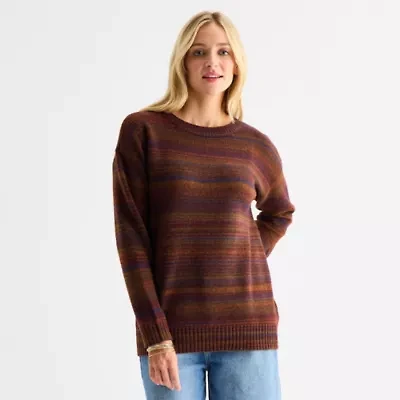 a.n.a Tall Womens Crew Neck Long Sleeve Striped Pullover Sweater