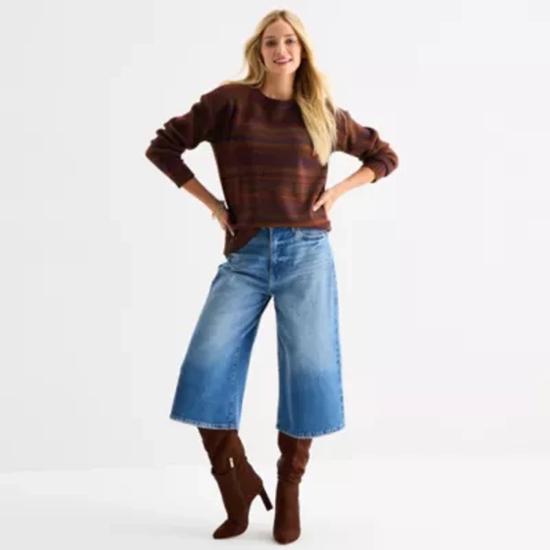 a.n.a Tall Womens Crew Neck Long Sleeve Striped Pullover Sweater