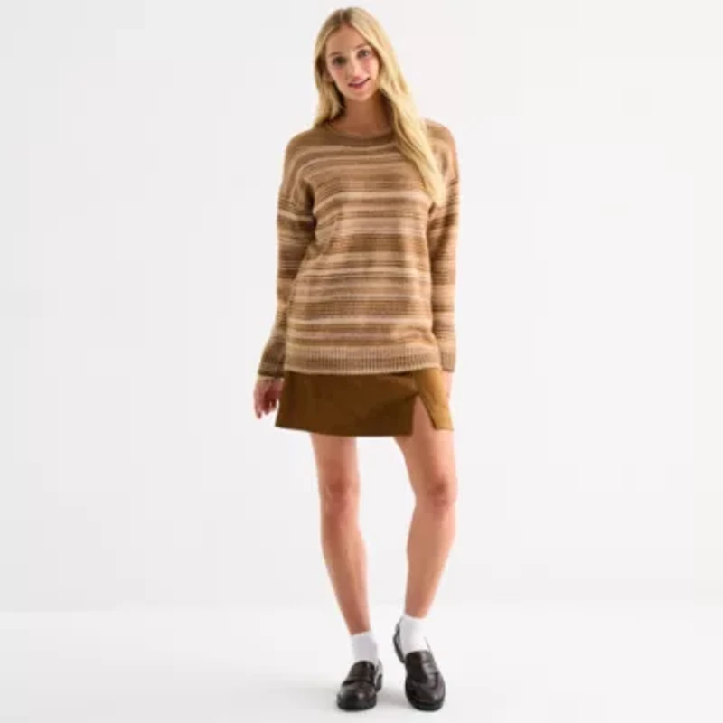 a.n.a Tall Womens Crew Neck Long Sleeve Striped Pullover Sweater