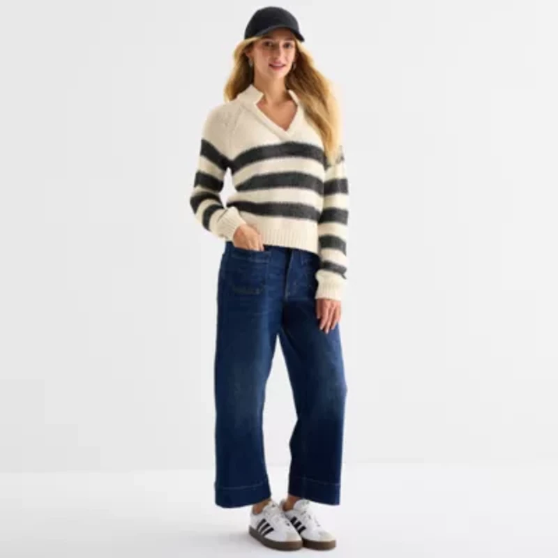 a.n.a Tall Womens Split Crew Neck Long Sleeve Pullover Sweater