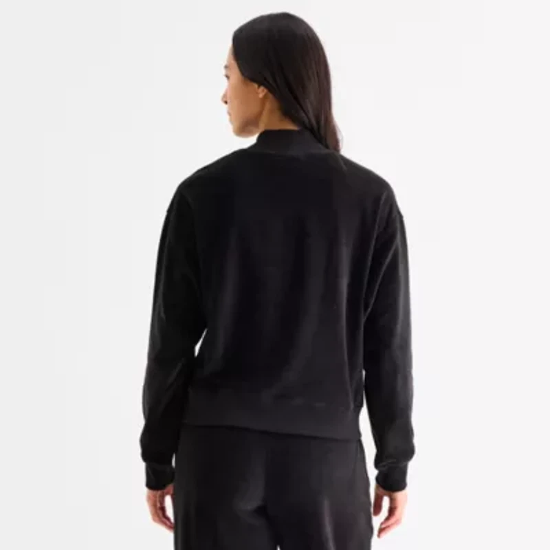 Reebok Womens Long Sleeve Velour Mock Neck Top