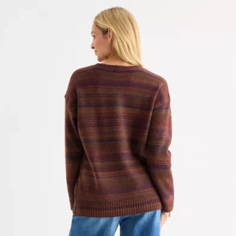 a.n.a Womens Crew Neck Long Sleeve Striped Pullover Sweater