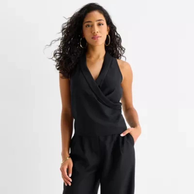 Bold Elements Womens V Neck Sleeveless Wrap Shirt