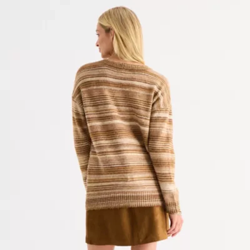 a.n.a Womens Crew Neck Long Sleeve Striped Pullover Sweater