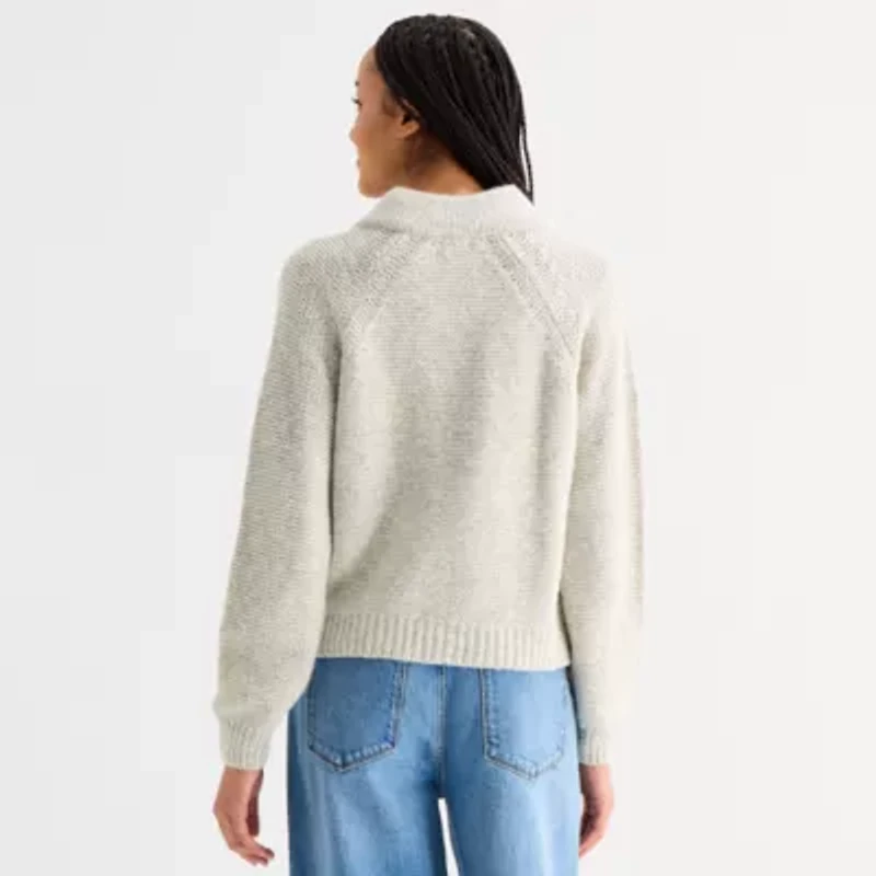 a.n.a Womens Split Crew Neck Long Sleeve Striped Pullover Sweater