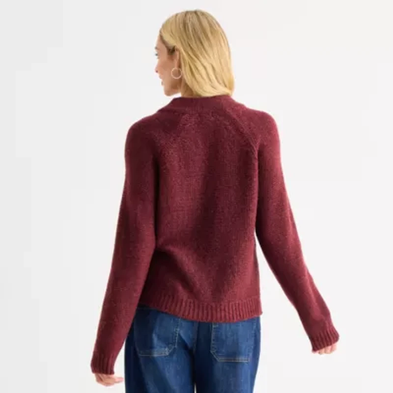 a.n.a Womens Split Crew Neck Long Sleeve Striped Pullover Sweater