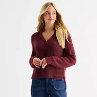 a.n.a Womens Split Crew Neck Long Sleeve Striped Pullover Sweater