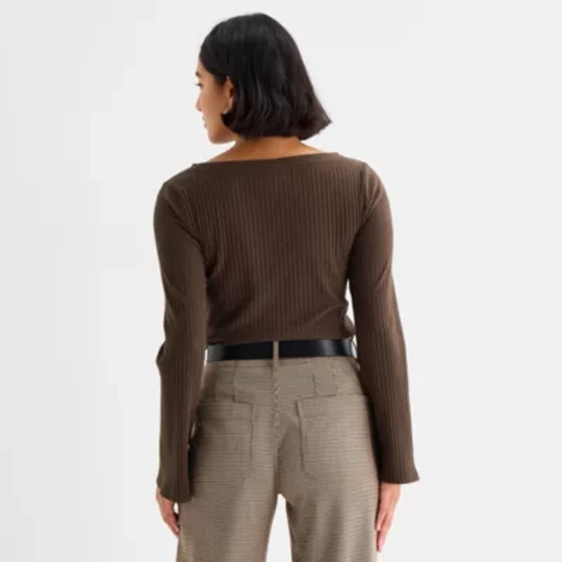 a.n.a Womens Boat Neck Long Sleeve T-Shirt