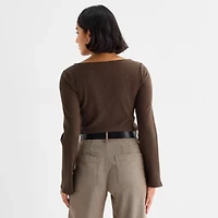 a.n.a Womens Boat Neck Long Sleeve T-Shirt