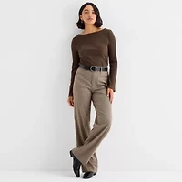 a.n.a Womens Boat Neck Long Sleeve T-Shirt