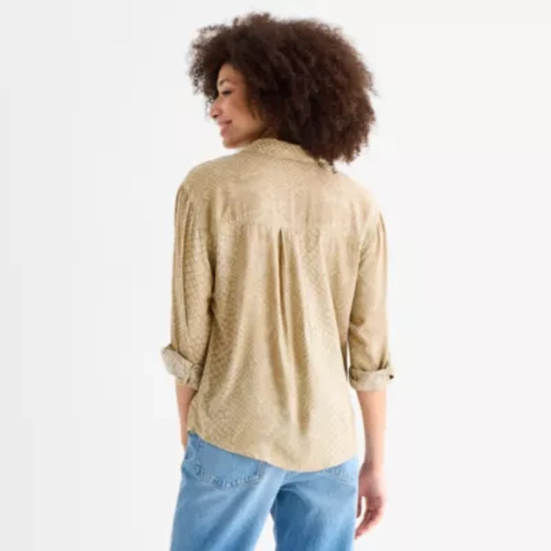 a.n.a Womens Cuffed Long Sleeve Regular Fit Button-Down Shirt