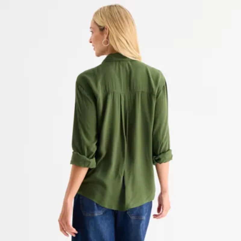 a.n.a Womens Cuffed Long Sleeve Regular Fit Button-Down Shirt