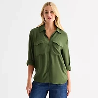 a.n.a Womens Cuffed Long Sleeve Regular Fit Button-Down Shirt