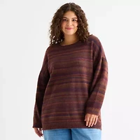 a.n.a Plus Womens Crew Neck Long Sleeve Striped Pullover Sweater