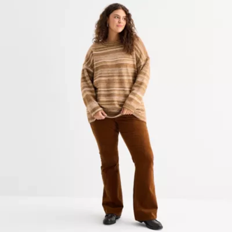 a.n.a Plus Womens Crew Neck Long Sleeve Striped Pullover Sweater