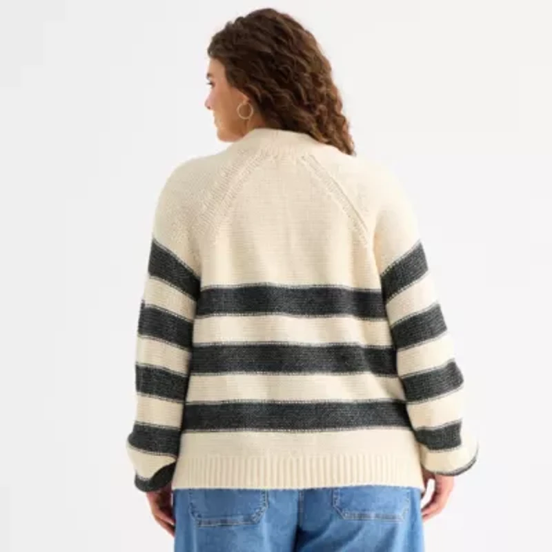 a.n.a Plus Womens Split Crew Neck Long Sleeve Pullover Sweater