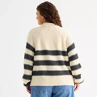 a.n.a Plus Womens Split Crew Neck Long Sleeve Pullover Sweater