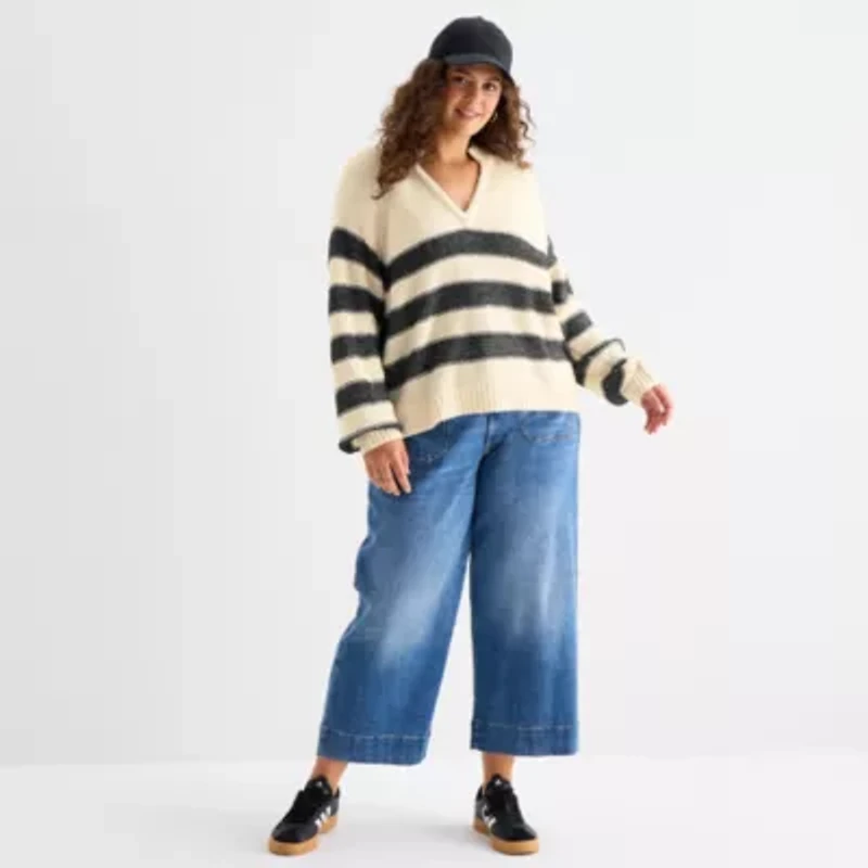 a.n.a Plus Womens Split Crew Neck Long Sleeve Pullover Sweater