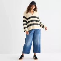 a.n.a Plus Womens Split Crew Neck Long Sleeve Pullover Sweater