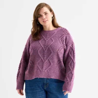 a.n.a Plus Womens Crew Neck Long Sleeve Pullover Sweater