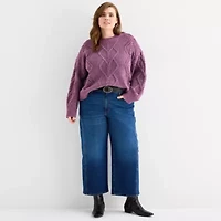 a.n.a Plus Womens Crew Neck Long Sleeve Pullover Sweater