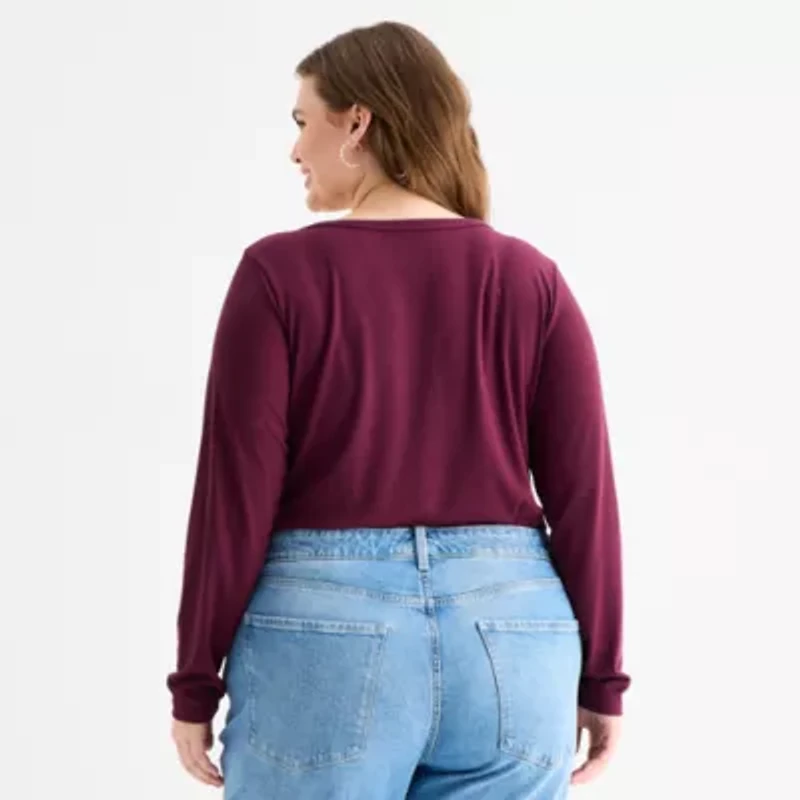 a.n.a Womens Plus Scoop Neck Long Sleeve T-Shirt
