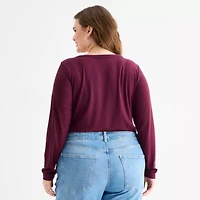 a.n.a Womens Plus Scoop Neck Long Sleeve T-Shirt