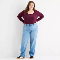 a.n.a Womens Plus Scoop Neck Long Sleeve T-Shirt