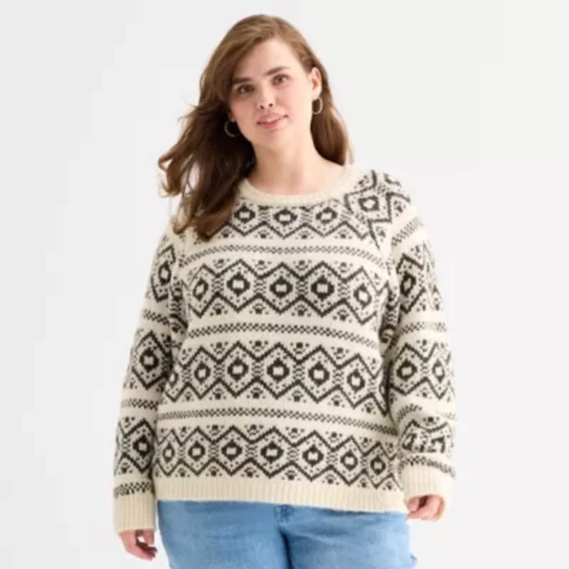 a.n.a Plus Womens Crew Neck Long Sleeve Pullover Sweater