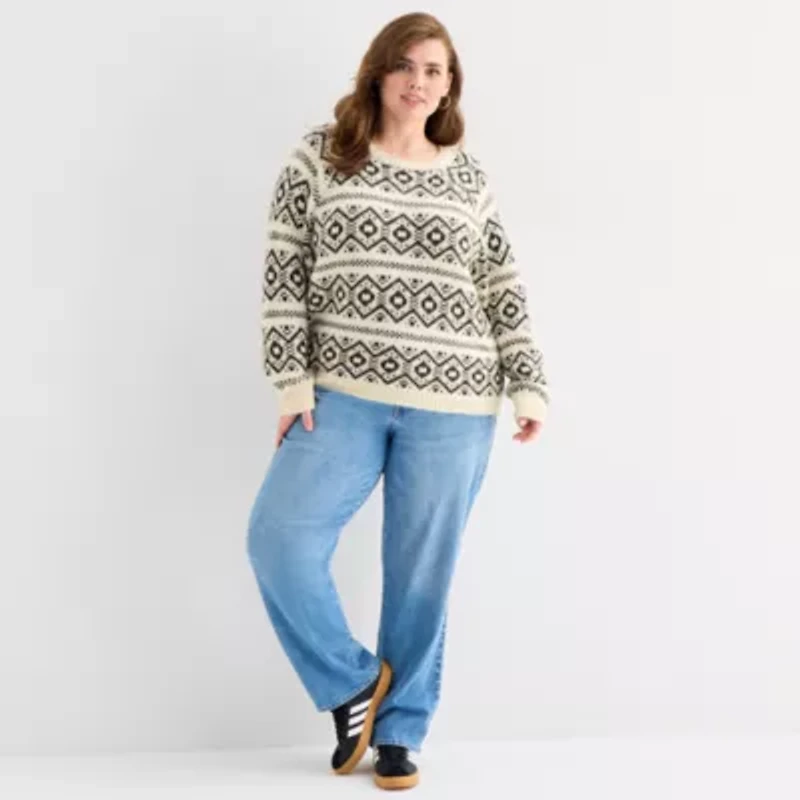 a.n.a Plus Womens Crew Neck Long Sleeve Pullover Sweater
