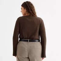 a.n.a Womens Boat Neck Long Sleeve Plus T-Shirt