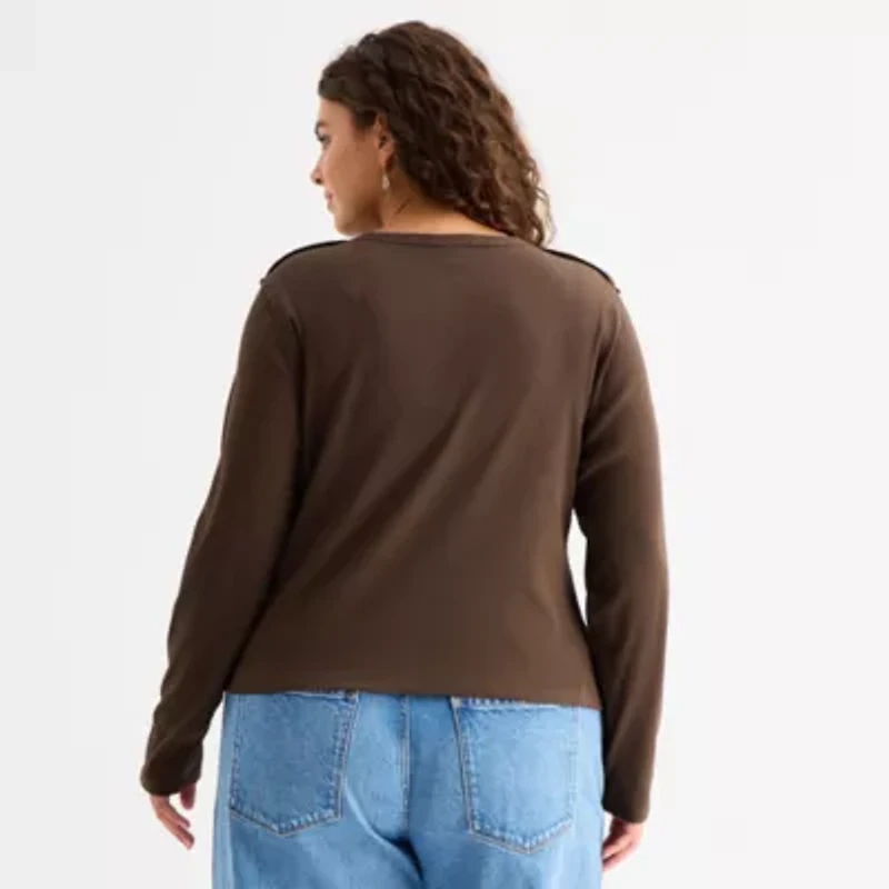 a.n.a Womens Plus Crew Neck Long Sleeve T-Shirt