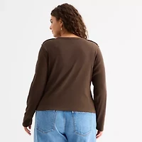 a.n.a Womens Plus Crew Neck Long Sleeve T-Shirt