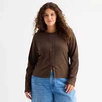 a.n.a Womens Plus Crew Neck Long Sleeve T-Shirt