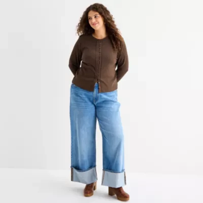 a.n.a Womens Plus Crew Neck Long Sleeve T-Shirt