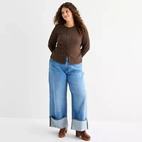 a.n.a Womens Plus Crew Neck Long Sleeve T-Shirt