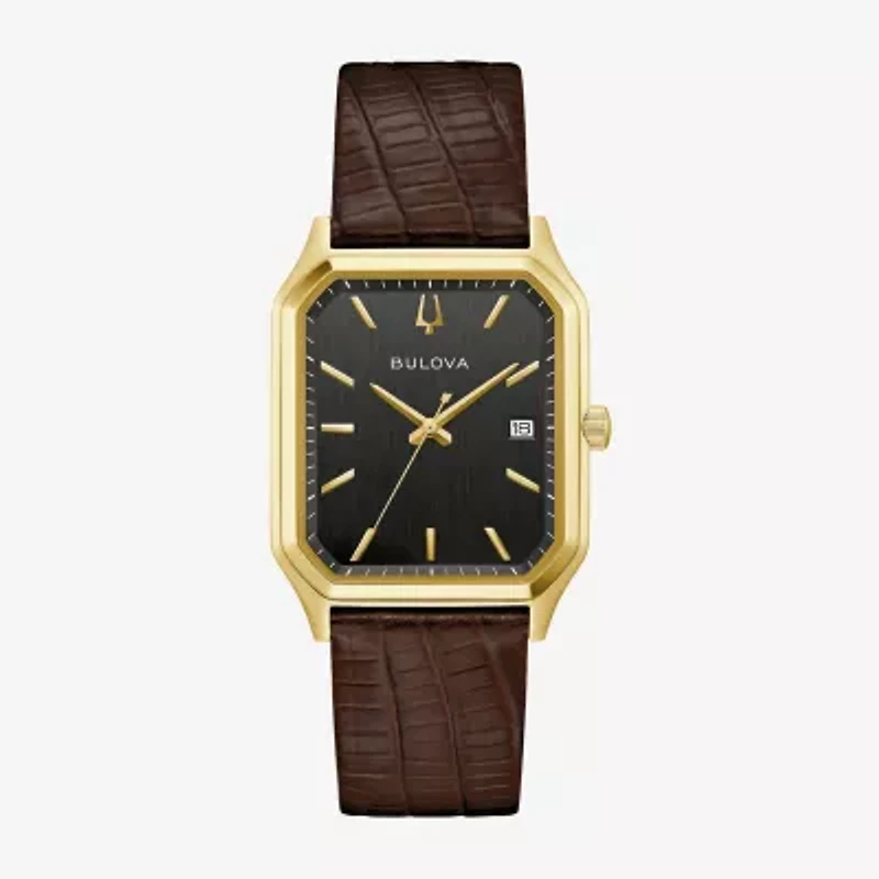 Bulova Mens Brown Leather Strap Watch 97b235