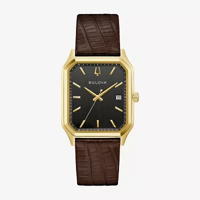 Bulova Mens Brown Leather Strap Watch 97b235