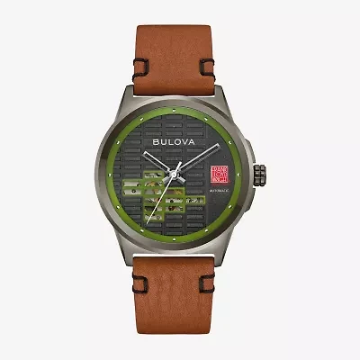 Bulova Mens Automatic Brown Leather Strap Watch 98a330