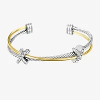 Sparkle Allure Twist Womens Cubic Zirconia 18K Gold Over Brass Pure Silver Over Brass Knot Bangle Bracelet