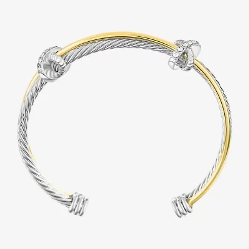 Sparkle Allure Twist Womens Cubic Zirconia 18K Gold Over Brass Pure Silver Over Brass Knot Bangle Bracelet