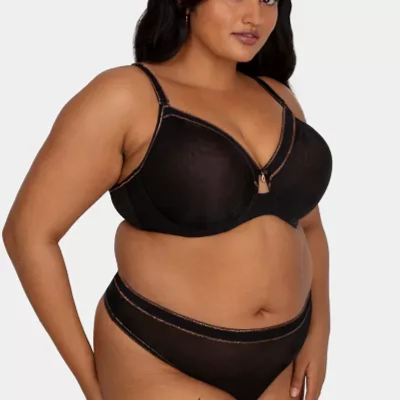 Curvy Couture Shimmer Mesh High Cut Thong- 1603