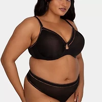 Curvy Couture Shimmer Mesh High Cut Thong- 1603
