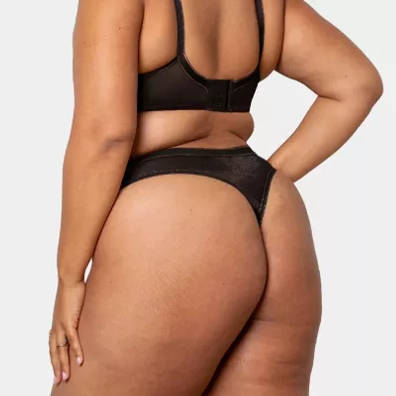 Curvy Couture Shimmer Mesh High Cut Thong- 1603