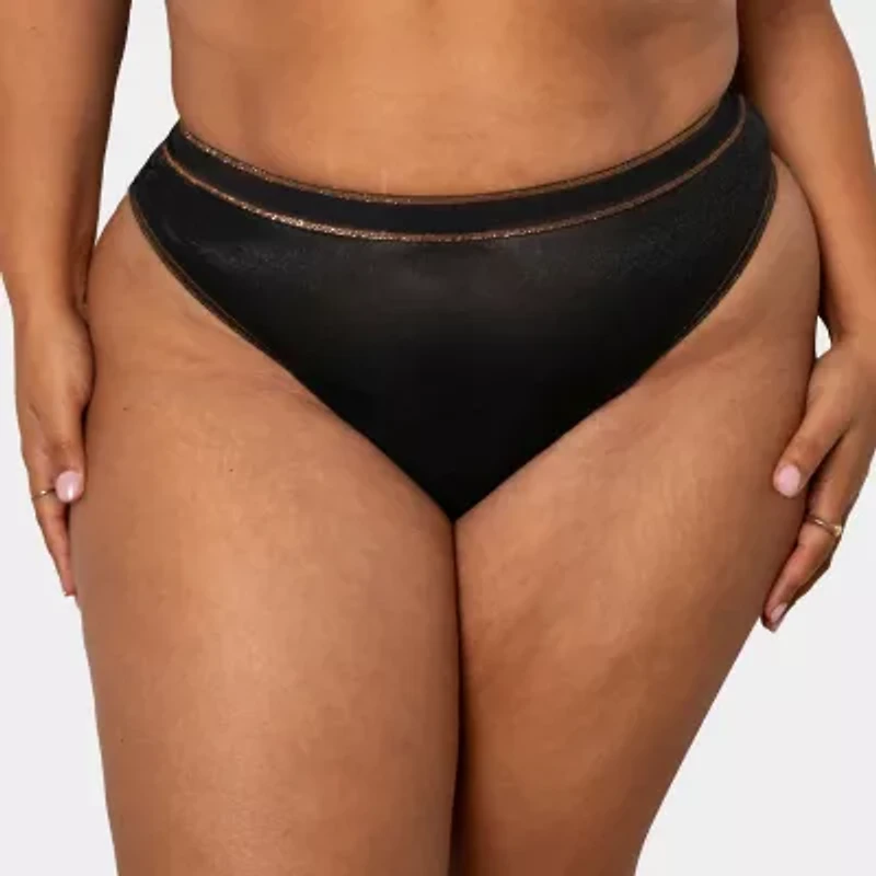 Curvy Couture Shimmer Mesh High Cut Thong- 1603