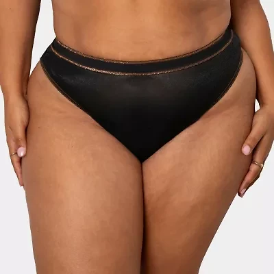 Curvy Couture Shimmer Mesh High Cut Thong- 1603