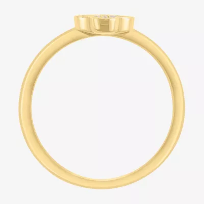 Effy Final Call Womens Diamond Accent Natural White Diamond 14K Gold Over Silver Clover Stackable Ring