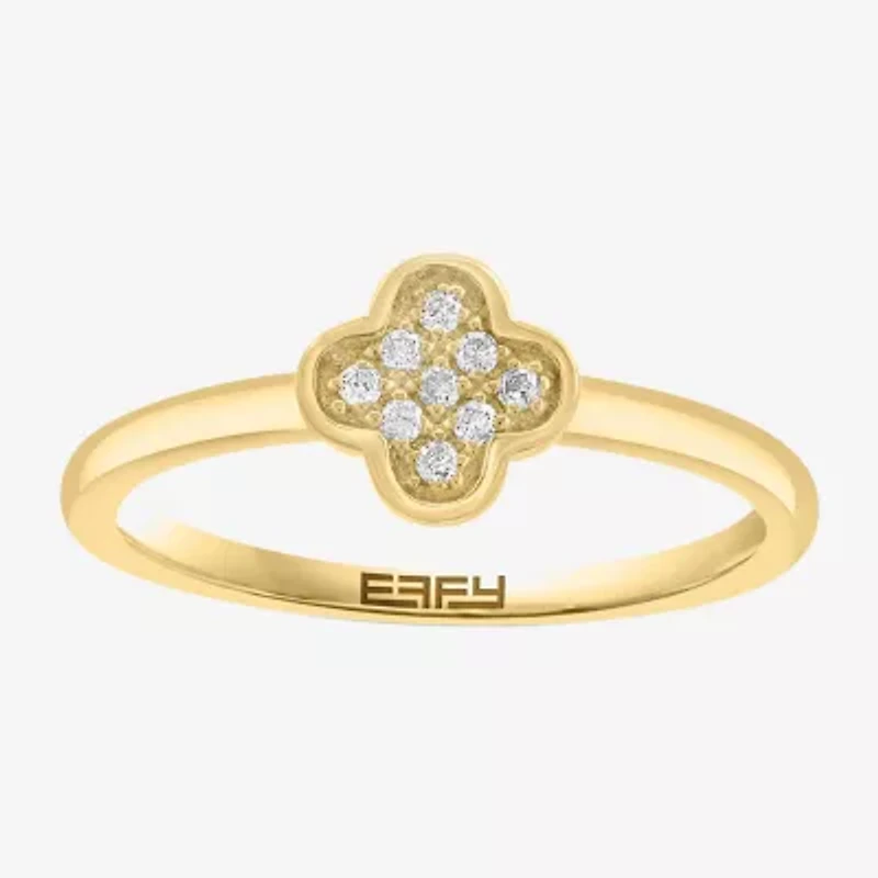 Effy Final Call Womens Diamond Accent Natural White Diamond 14K Gold Over Silver Clover Stackable Ring