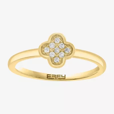 Effy Final Call Womens Diamond Accent Natural White Diamond 14K Gold Over Silver Clover Stackable Ring