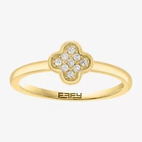 Effy Final Call Womens Diamond Accent Natural White Diamond 14K Gold Over Silver Clover Stackable Ring